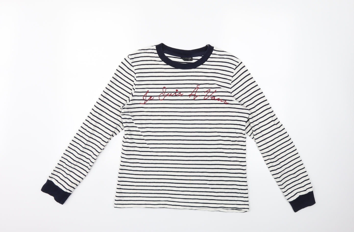 Topshop Womens White Striped  Pullover Sweatshirt Size 10
