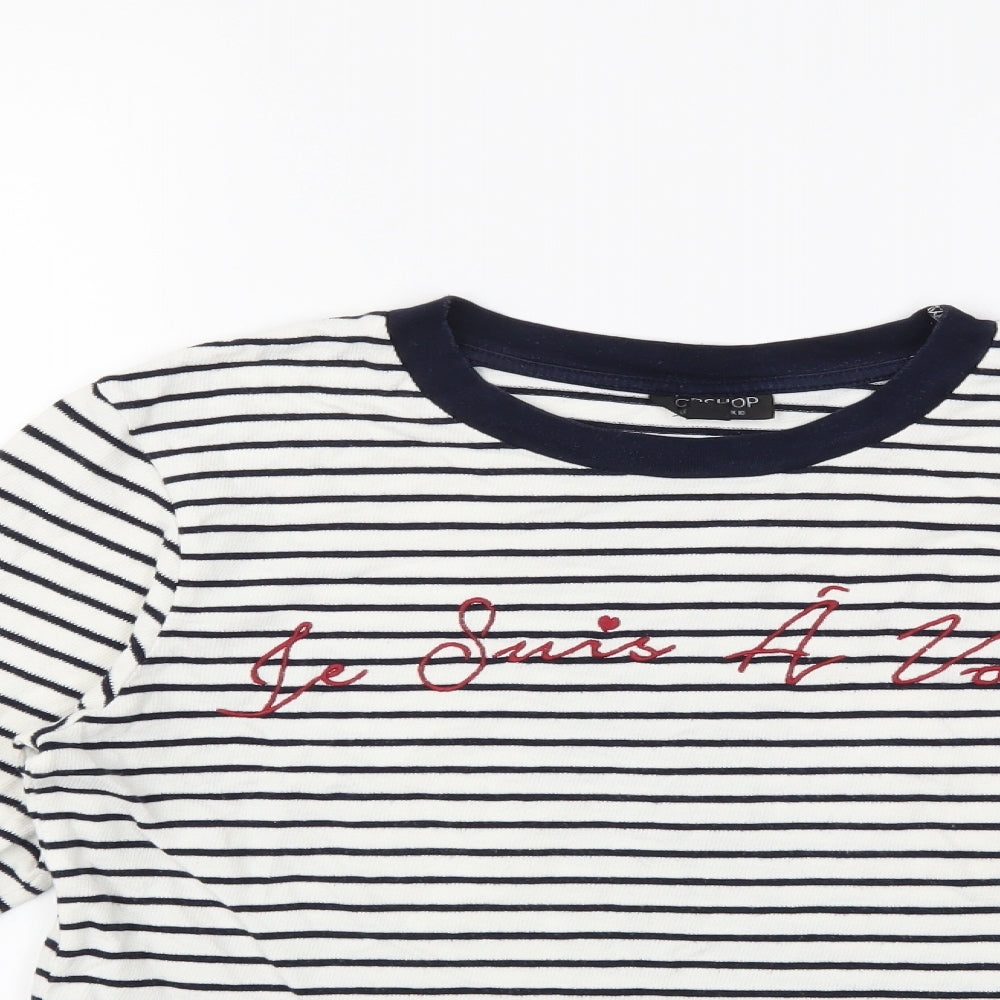 Topshop Womens White Striped  Pullover Sweatshirt Size 10