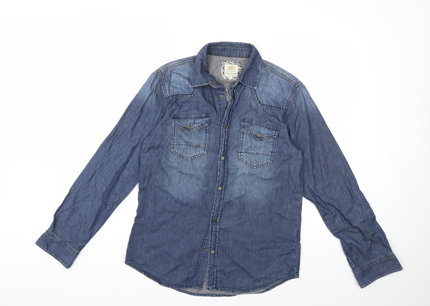 River Island Mens Blue    Button-Up Size S