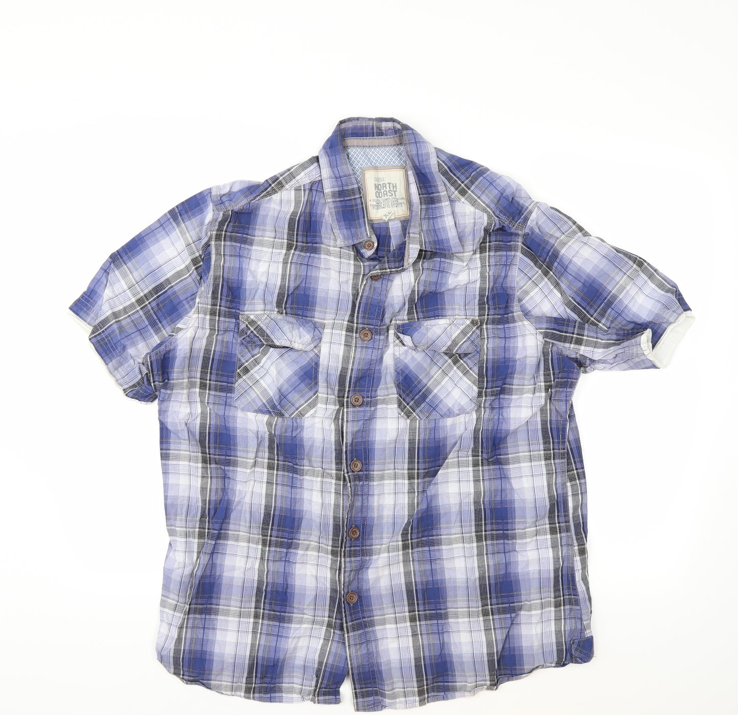 North coast Mens Blue Check   Button-Up Size XL