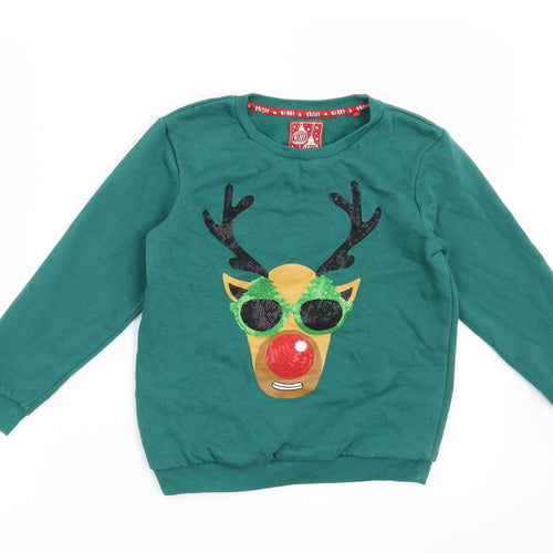 TU Boys Green   Pullover Sweatshirt Size 8 Years  - Christmas Rudolph