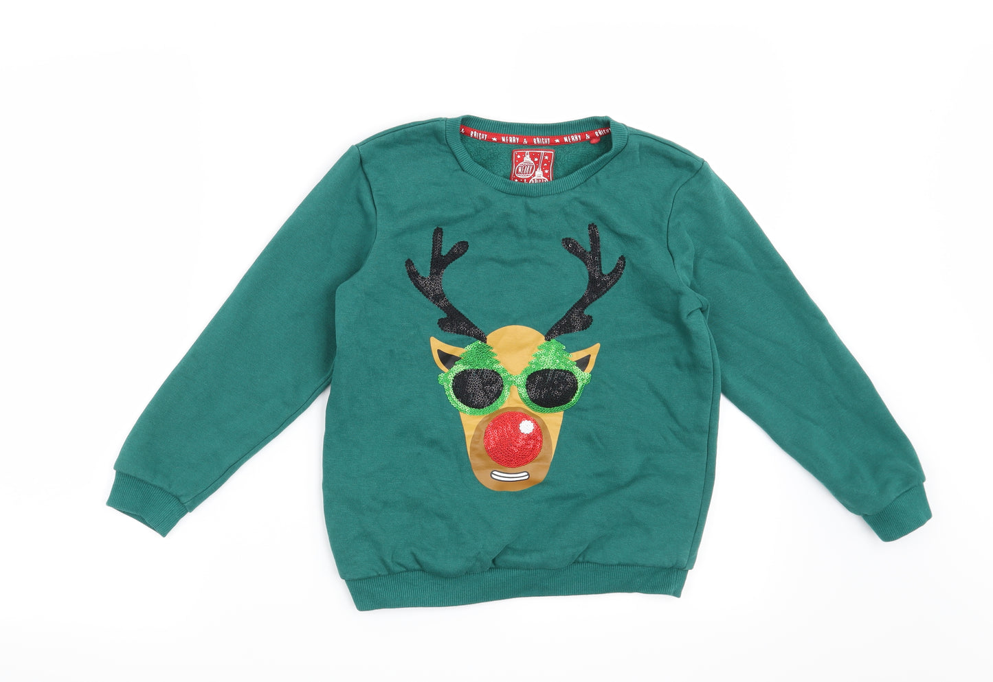TU Boys Green   Pullover Sweatshirt Size 8 Years  - Christmas Rudolph