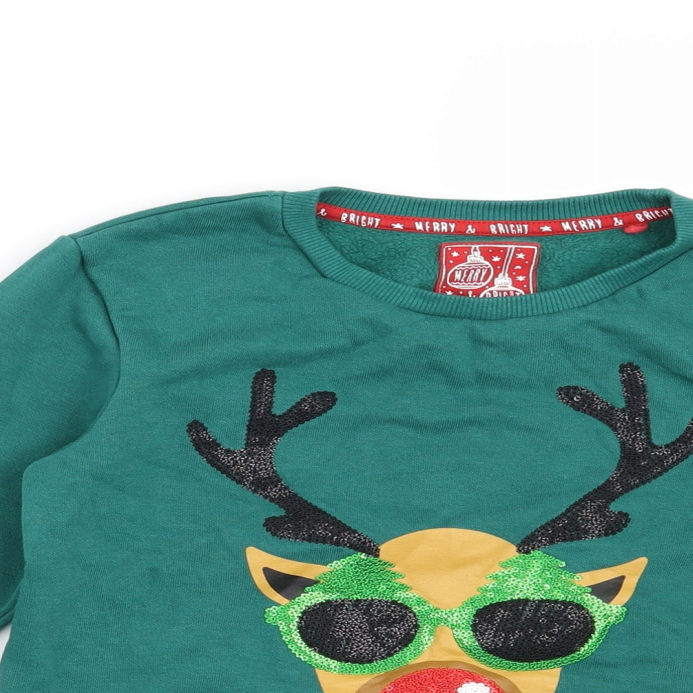 TU Boys Green   Pullover Sweatshirt Size 8 Years  - Christmas Rudolph