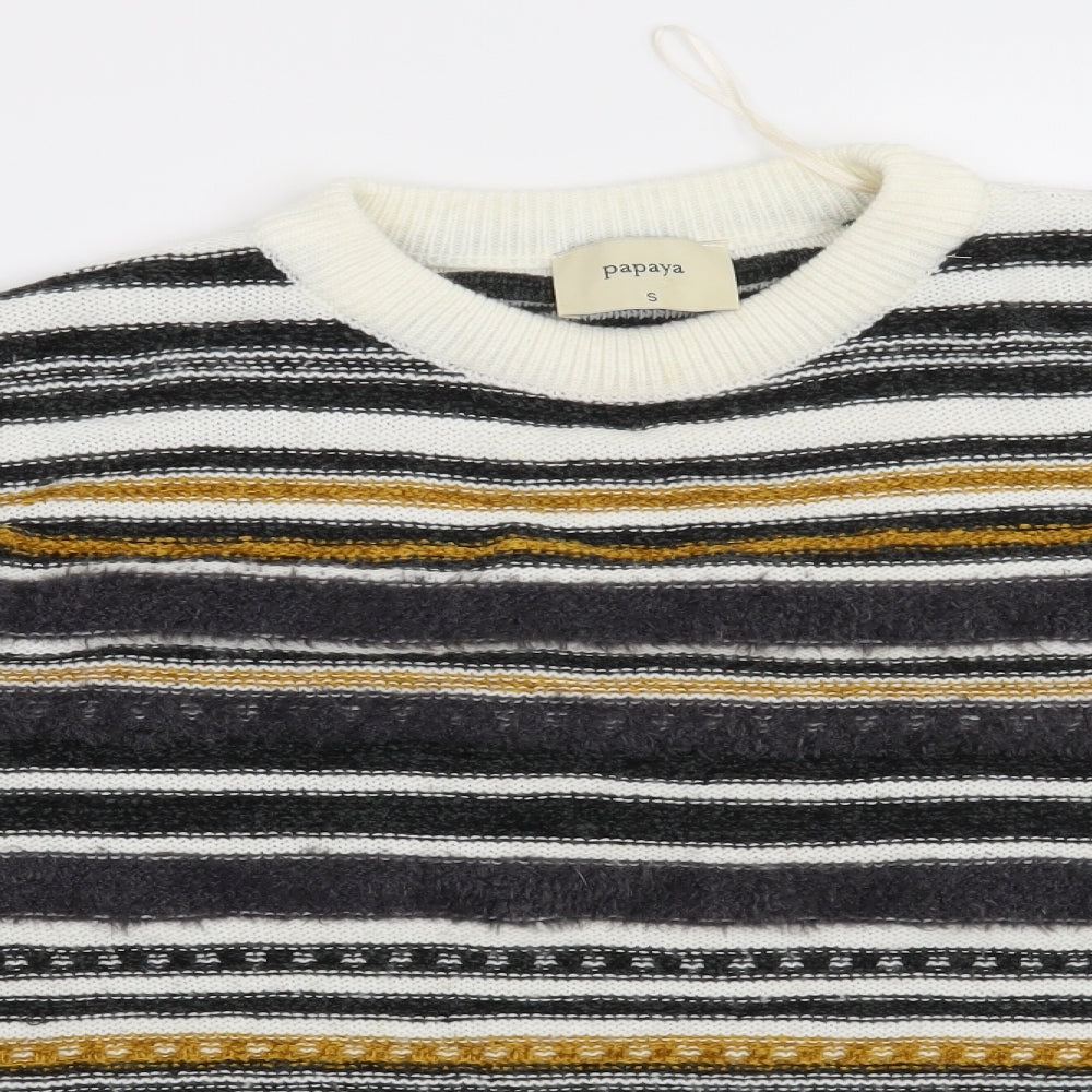 Papaya Womens White Striped  Pullover Jumper Size S