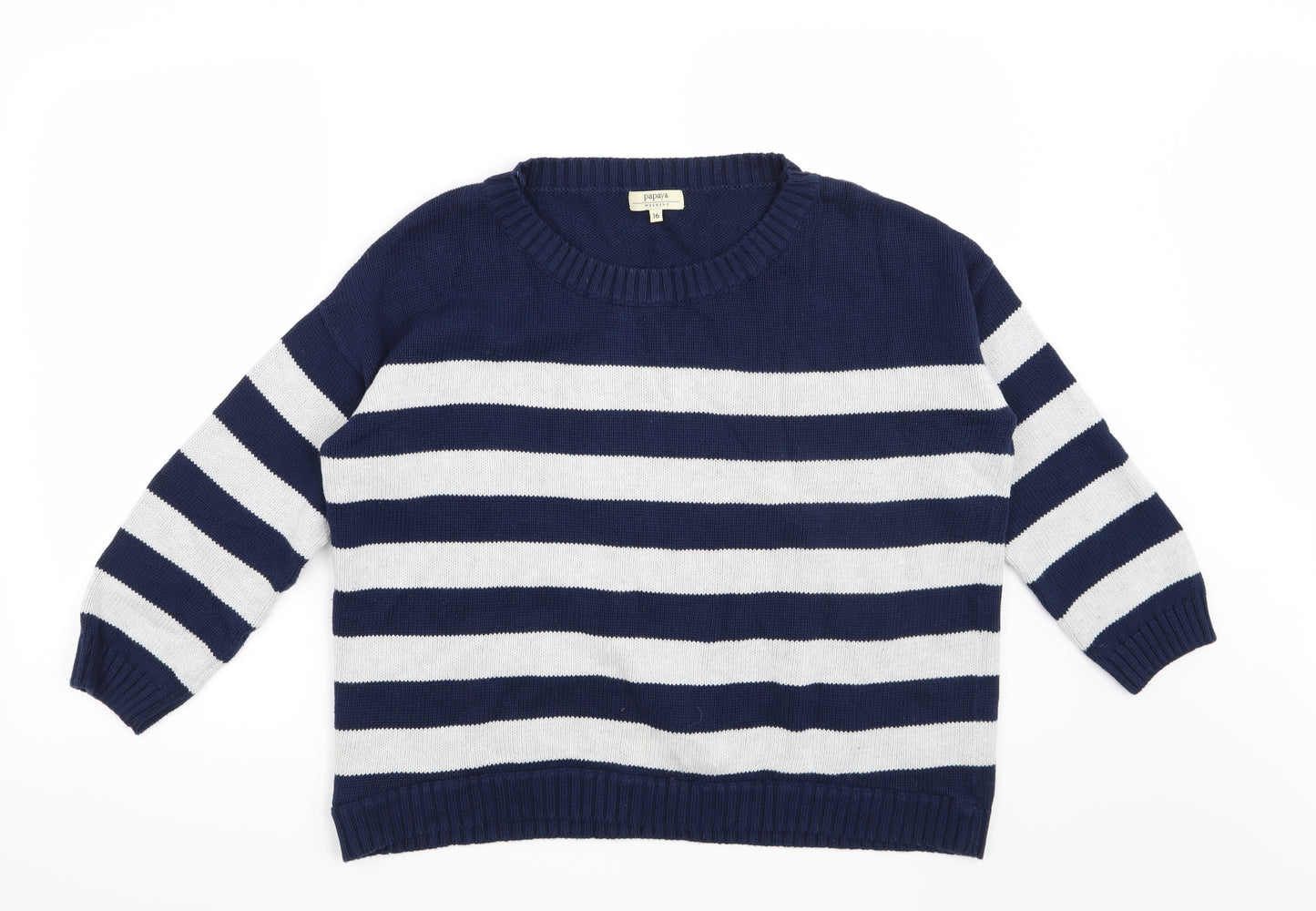 Papaya Womens Blue Striped  Pullover Jumper Size 16