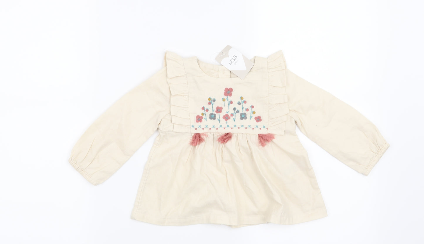 Marks and Spencer Girls Beige Floral  Basic Blouse Size 9-12 Months