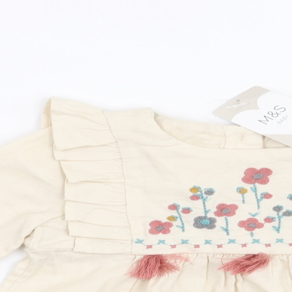 Marks and Spencer Girls Beige Floral  Basic Blouse Size 9-12 Months