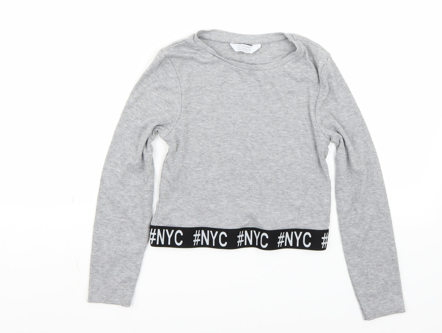 Primark Girls Grey   Cropped T-Shirt Size 11 Years