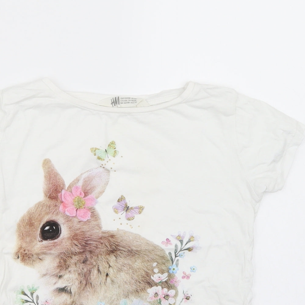 H&M Girls White   Basic T-Shirt Size 7 Years