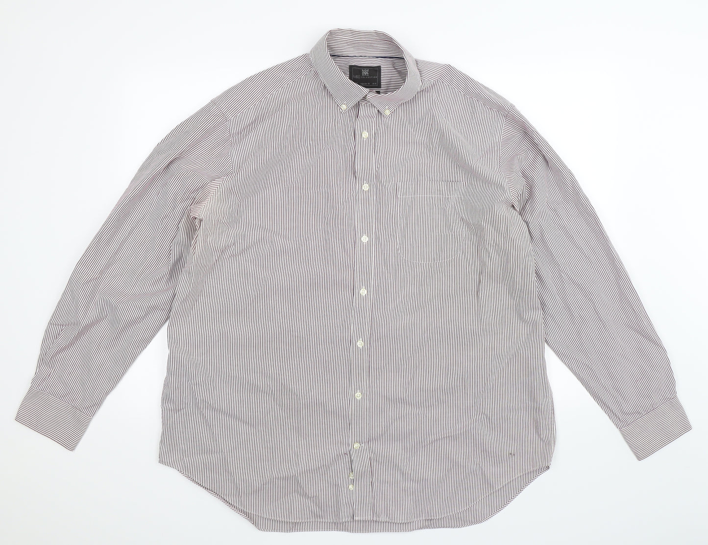 Marks and Spencer Mens Brown Striped   Dress Shirt Size 17.5