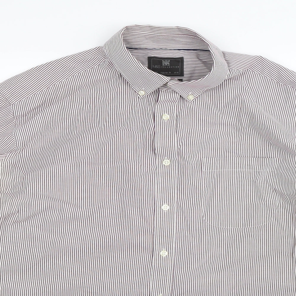 Marks and Spencer Mens Brown Striped   Dress Shirt Size 17.5