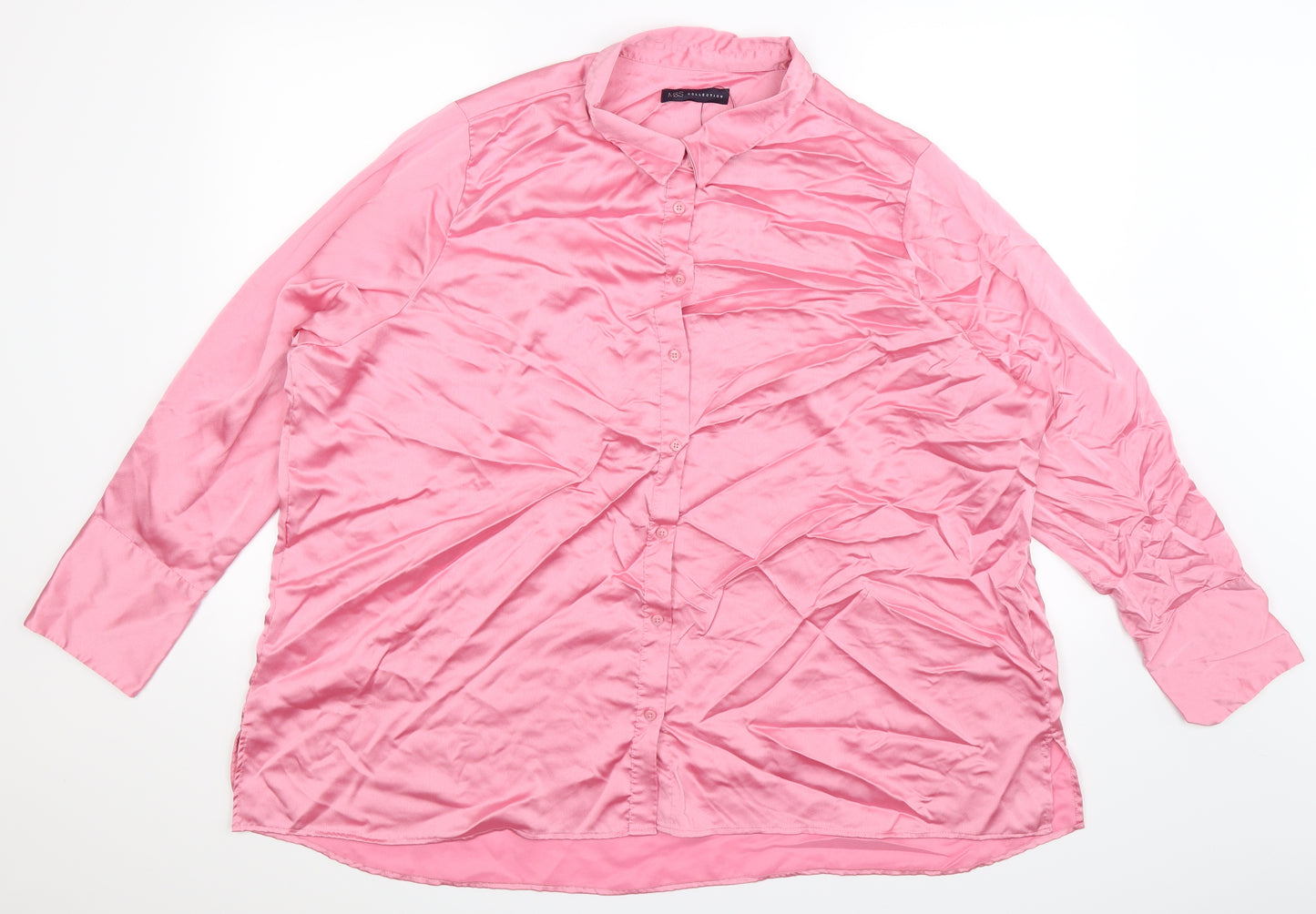 Marks and Spencer Womens Pink  Satin Top Pyjama Top Size 24