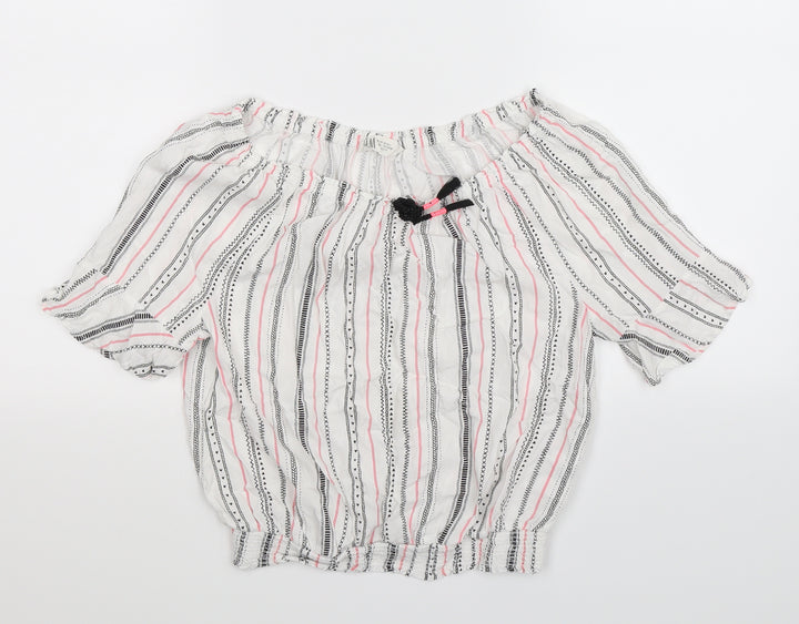 H&M Girls White Striped Basic Blouse Size 14 Years