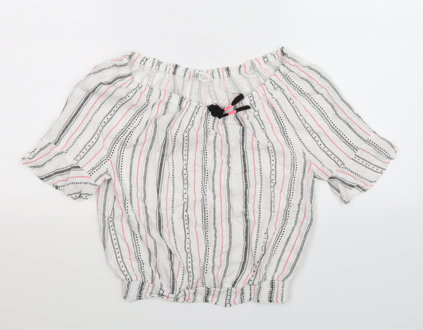 H&M Girls White Striped  Basic Blouse Size 14 Years