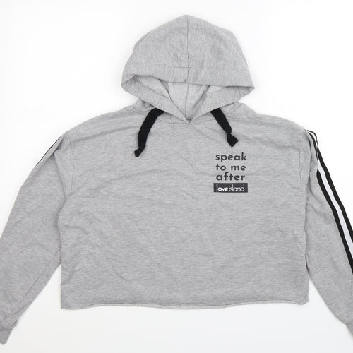 Love Island Womens Grey Striped  Pullover Hoodie Size 12