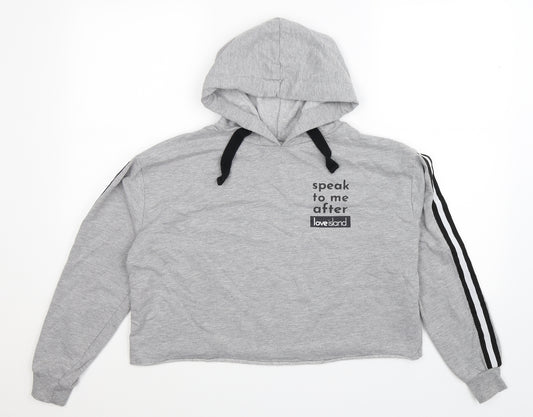 Love Island Womens Grey Striped  Pullover Hoodie Size 12