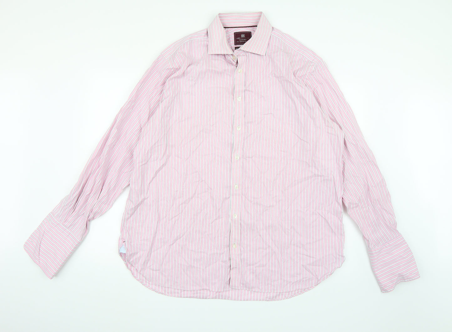 Marks and Spencer Mens Pink Striped   Dress Shirt Size 17.5  - Double Cuffed