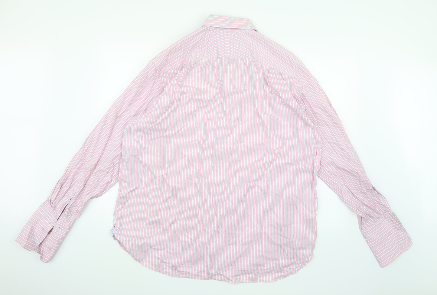 Marks and Spencer Mens Pink Striped   Dress Shirt Size 17.5  - Double Cuffed