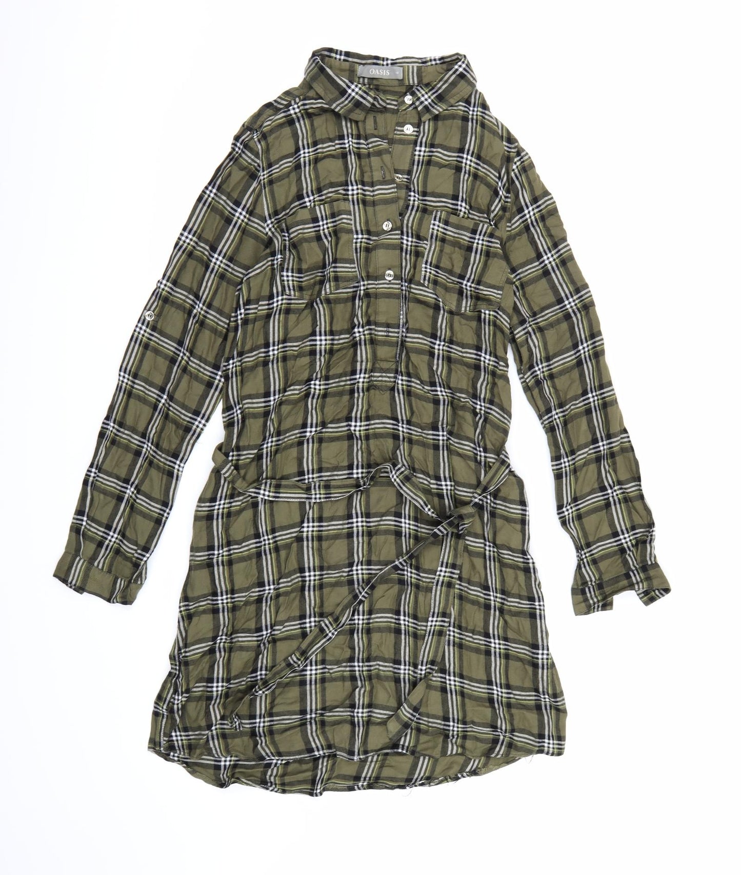 Oasis Womens Green Check  Shirt Dress  Size 12