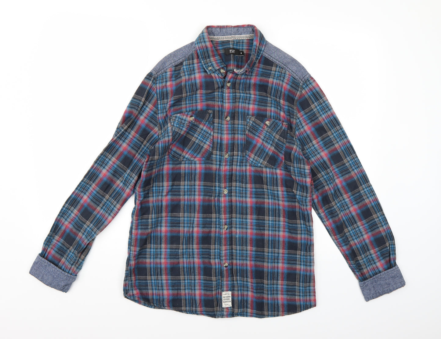 F&F Mens Blue Check   Button-Up Size S