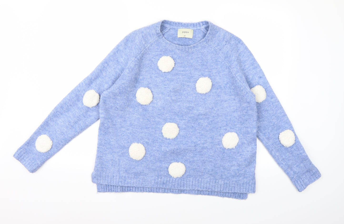Papaya Womens Blue Polka Dot Knit Pullover Jumper Size M
