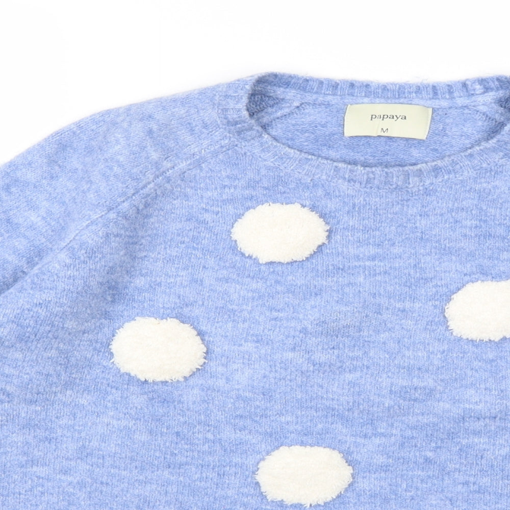 Papaya Womens Blue Polka Dot Knit Pullover Jumper Size M