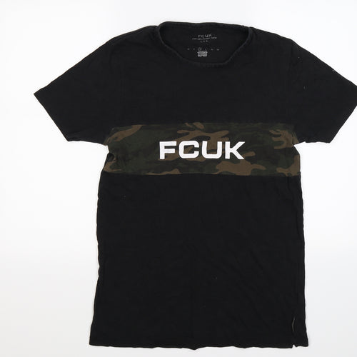 FCUK Mens Black Camouflage   T-Shirt Size M