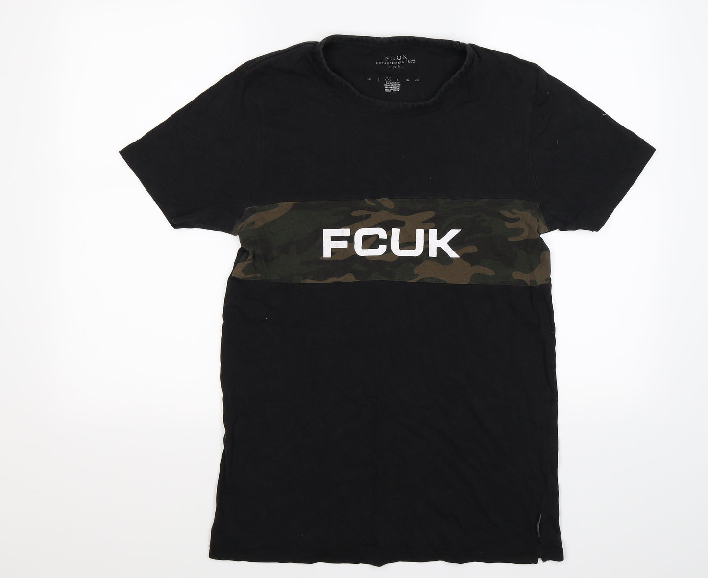 FCUK Mens Black Camouflage   T-Shirt Size M