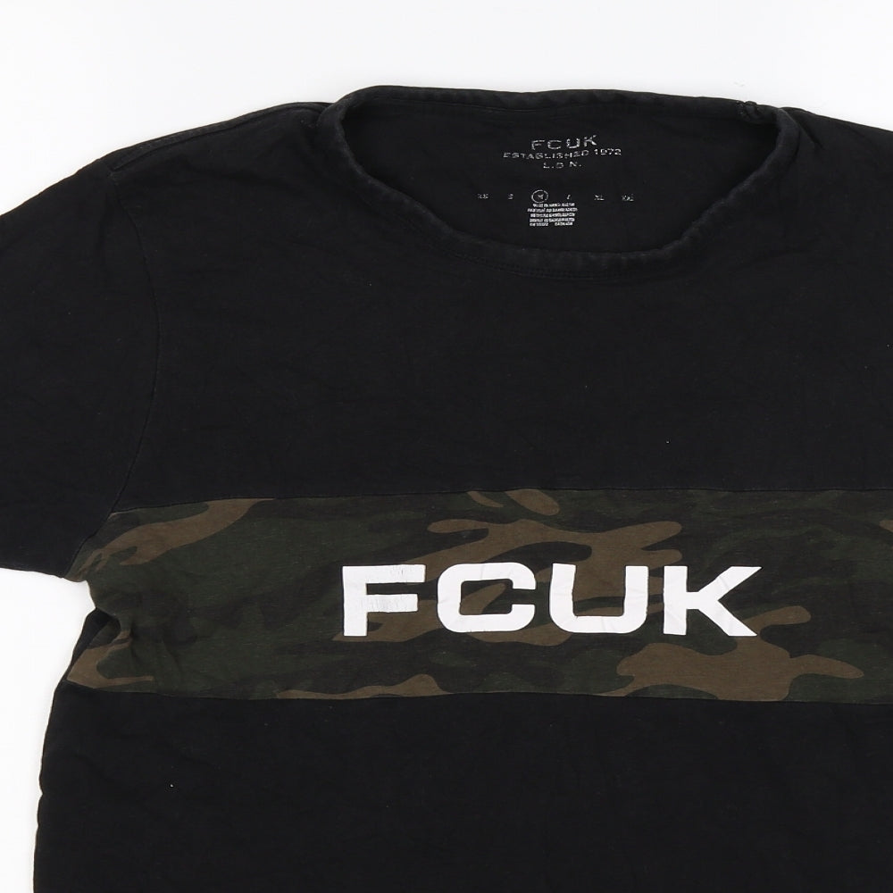 FCUK Mens Black Camouflage   T-Shirt Size M