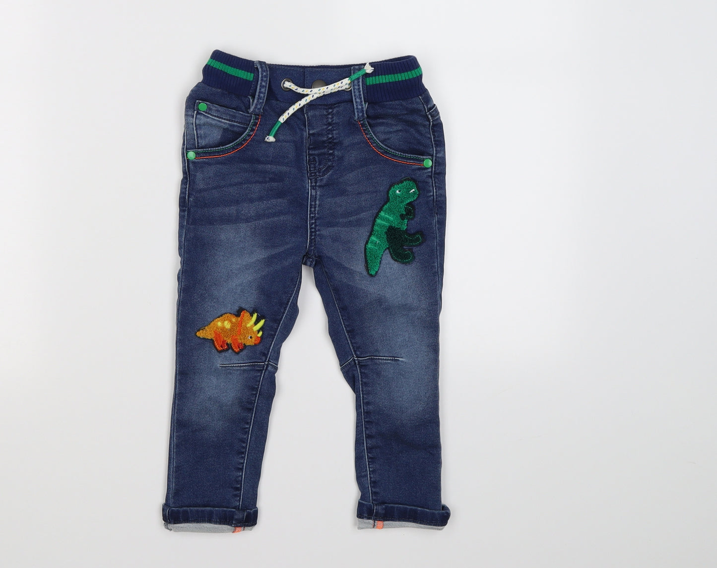 TU Boys Blue  Denim Capri Jeans Size 18-24 Months  - DINOSAURS