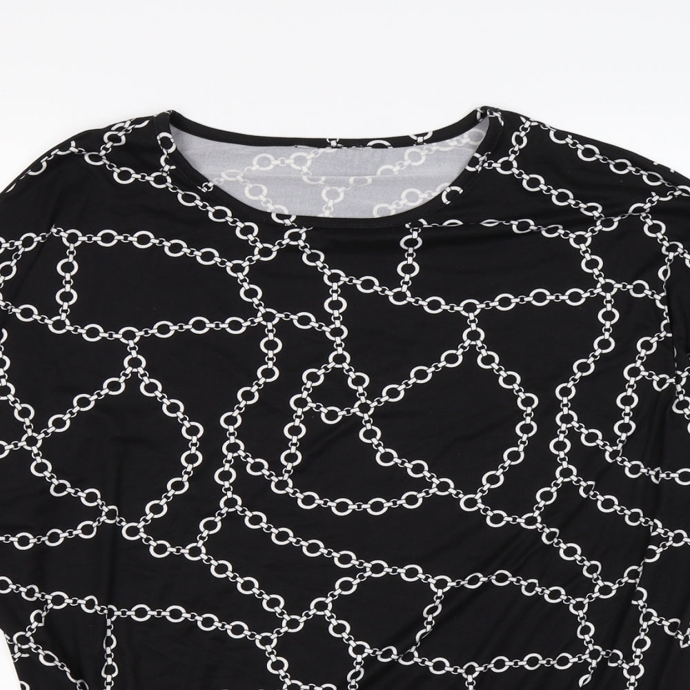 PEP & cO Womens Black Geometric  Tunic T-Shirt Size 16