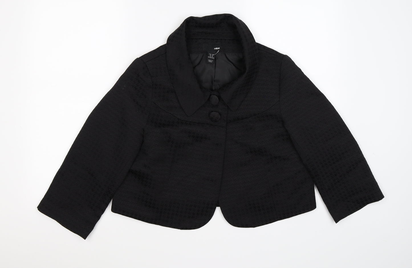 H&M Womens Black Houndstooth Satin Jacket Blazer Size 12