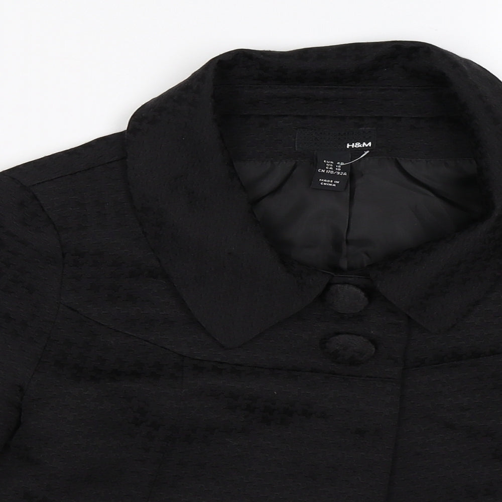 H&M Womens Black Houndstooth Satin Jacket Blazer Size 12