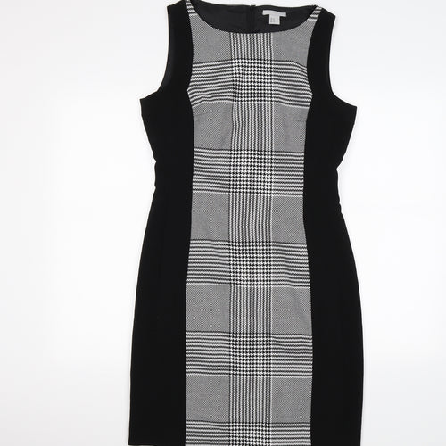 H&M Womens Black Check Knit Shift  Size M