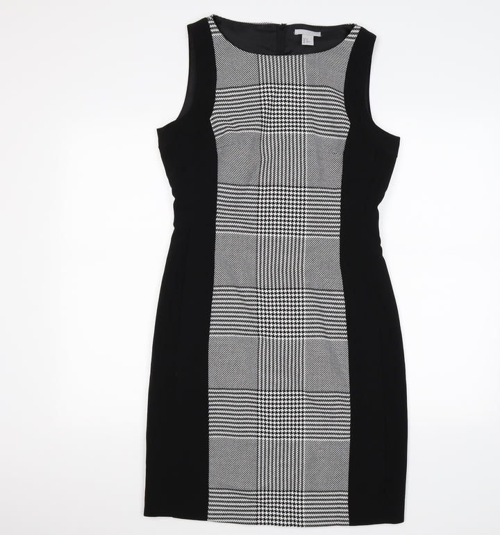 H&M Womens Black Check Knit Shift  Size M