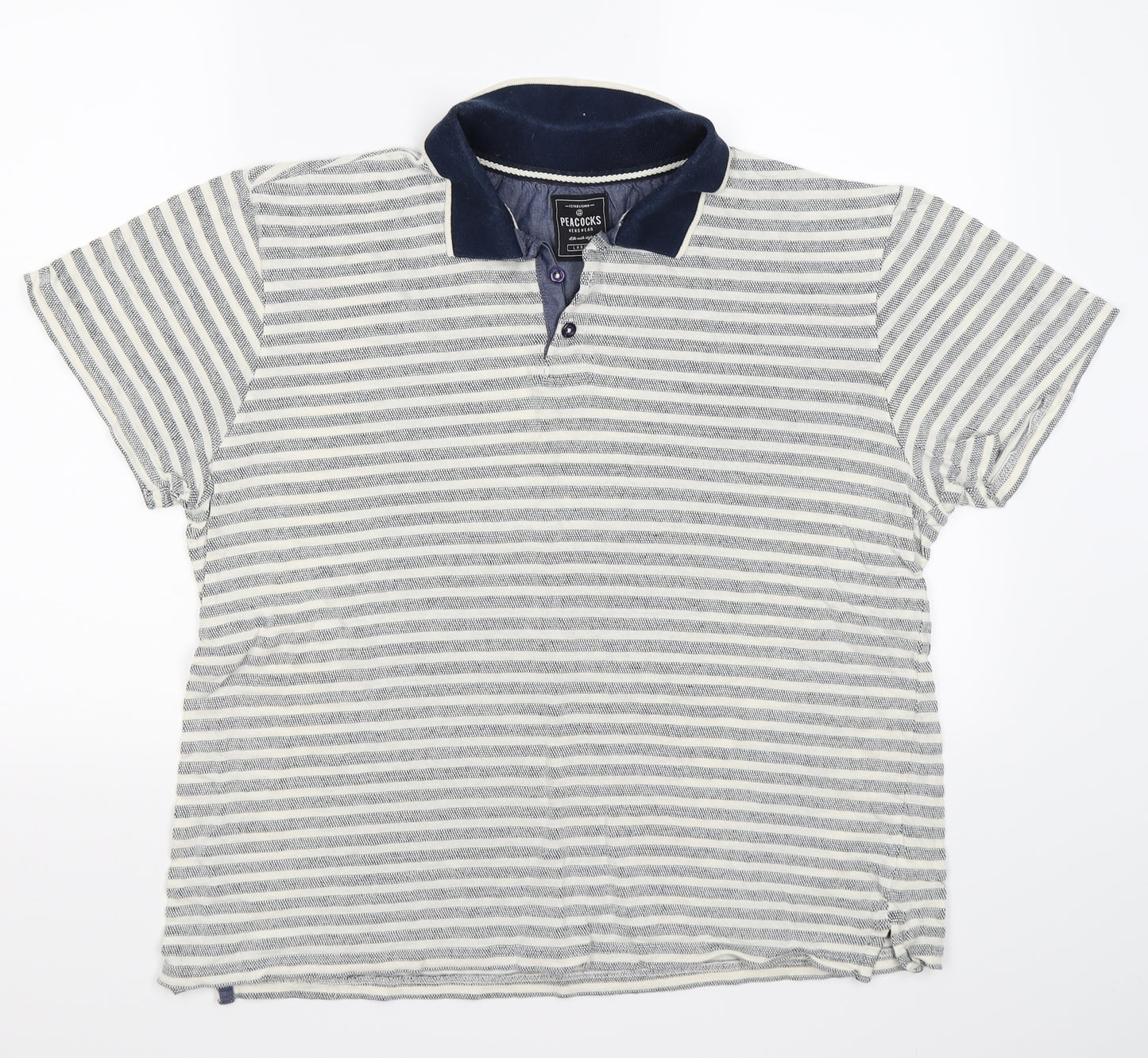 Peacocks Mens Beige Striped   Polo Size L