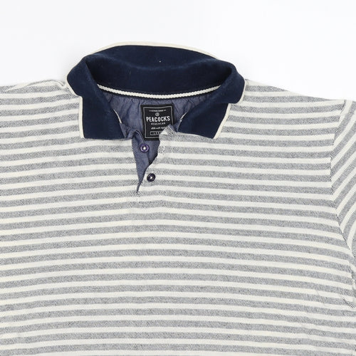 Peacocks Mens Beige Striped   Polo Size L