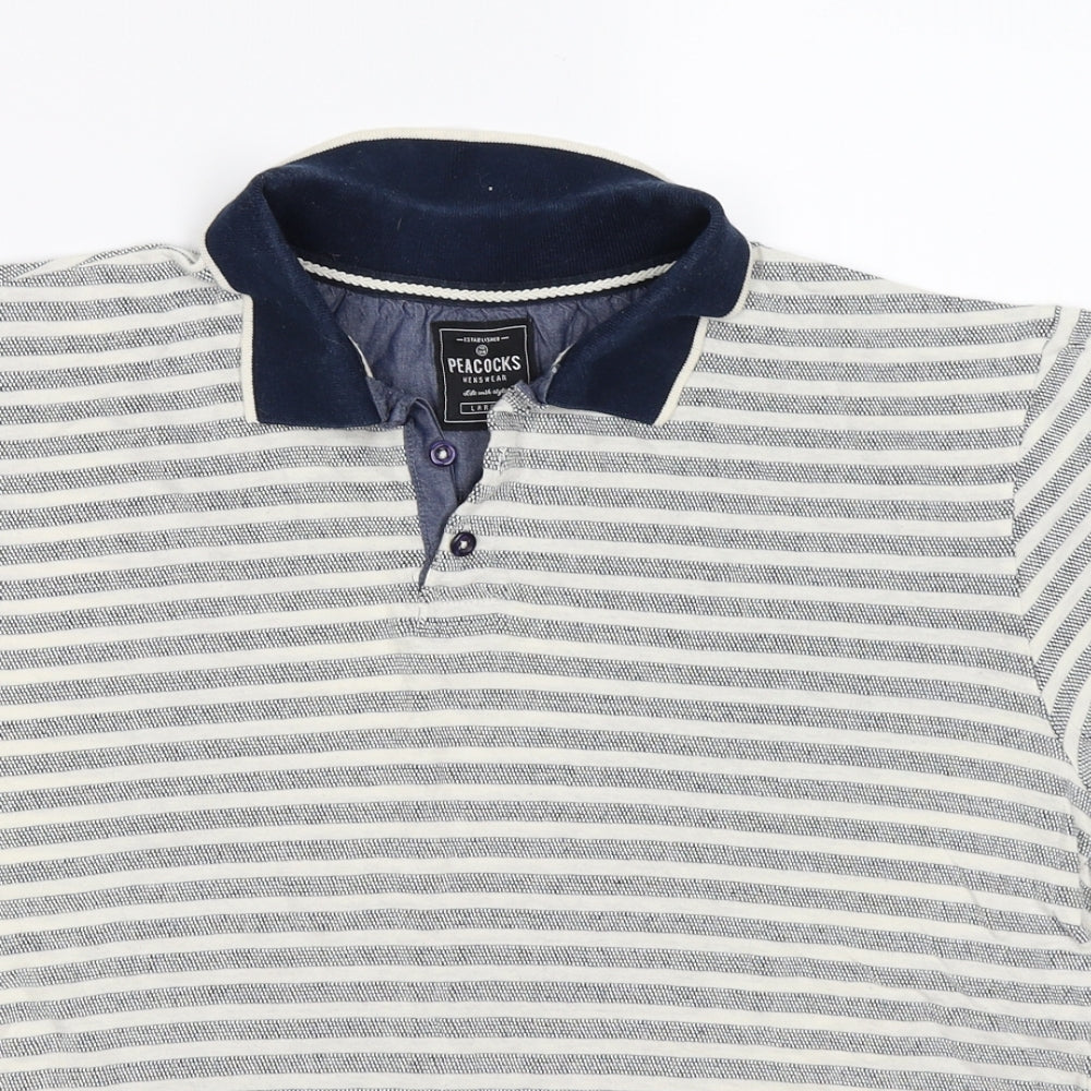 Peacocks Mens Beige Striped   Polo Size L