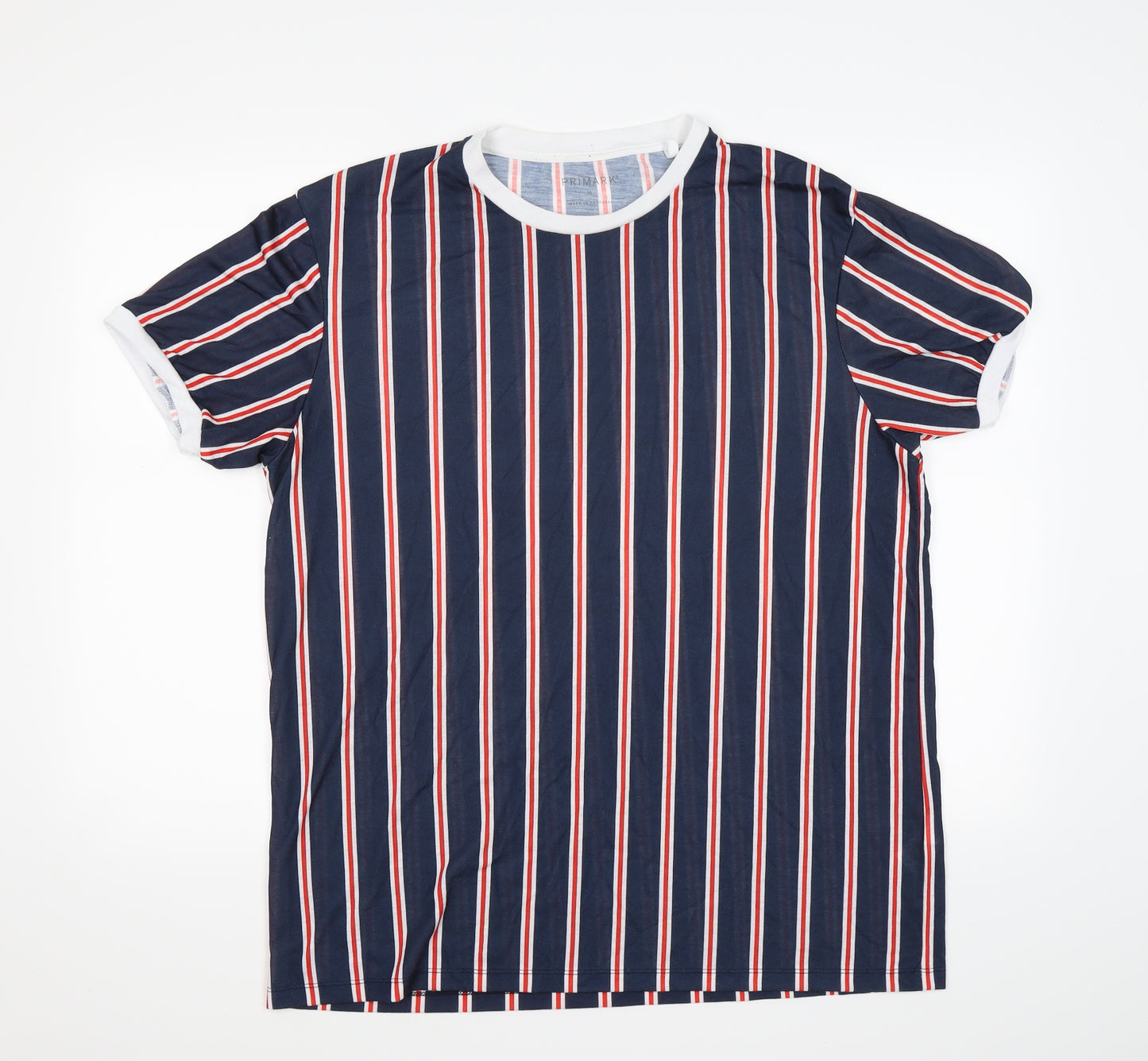 Primark Mens Blue Striped   T-Shirt Size XL