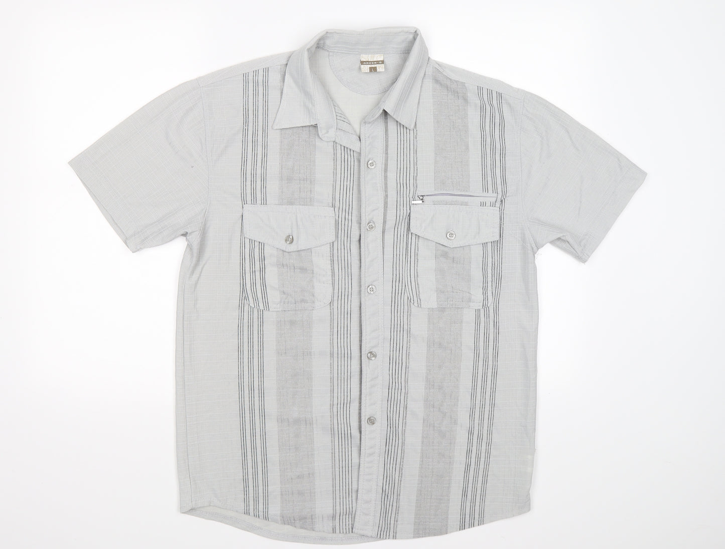 GREEN-g Mens Grey Check   Button-Up Size L