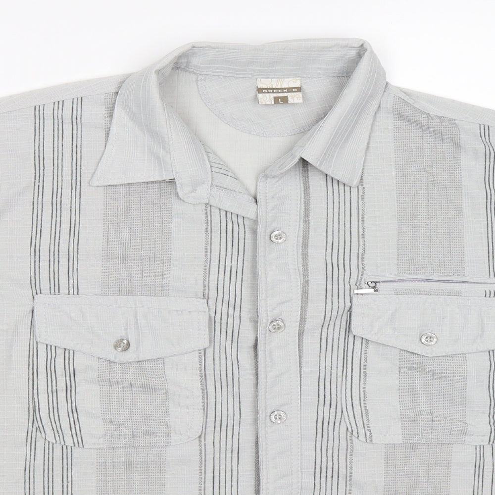 GREEN-g Mens Grey Check   Button-Up Size L