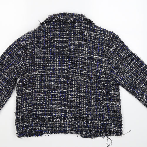 Zara Womens Blue Check Knit Jacket Blazer Size L