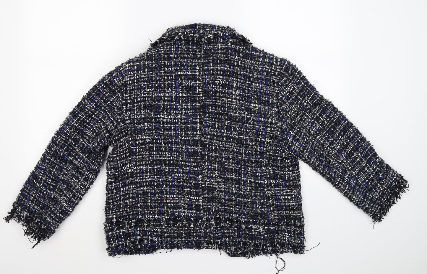 Zara Womens Blue Check Knit Jacket Blazer Size L