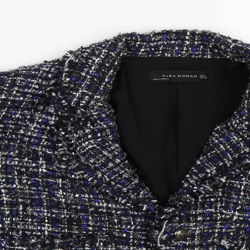 Zara Womens Blue Check Knit Jacket Blazer Size L