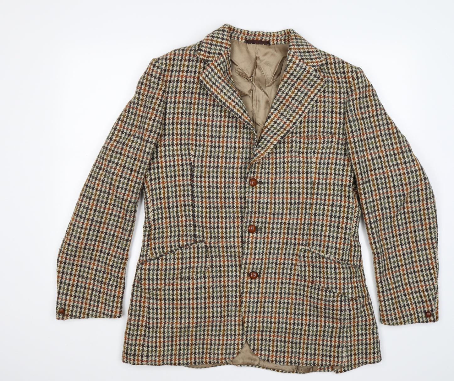 Dunn & Co Mens Beige Houndstooth Tweed Jacket Blazer Size 40  - MADE IN GREAT BRITAIN