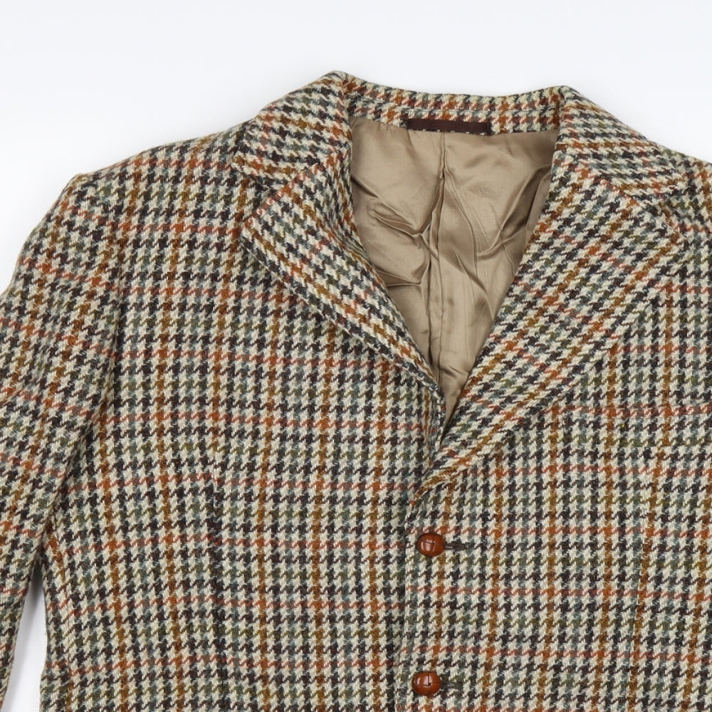 Dunn & Co Mens Beige Houndstooth Tweed Jacket Blazer Size 40  - MADE IN GREAT BRITAIN