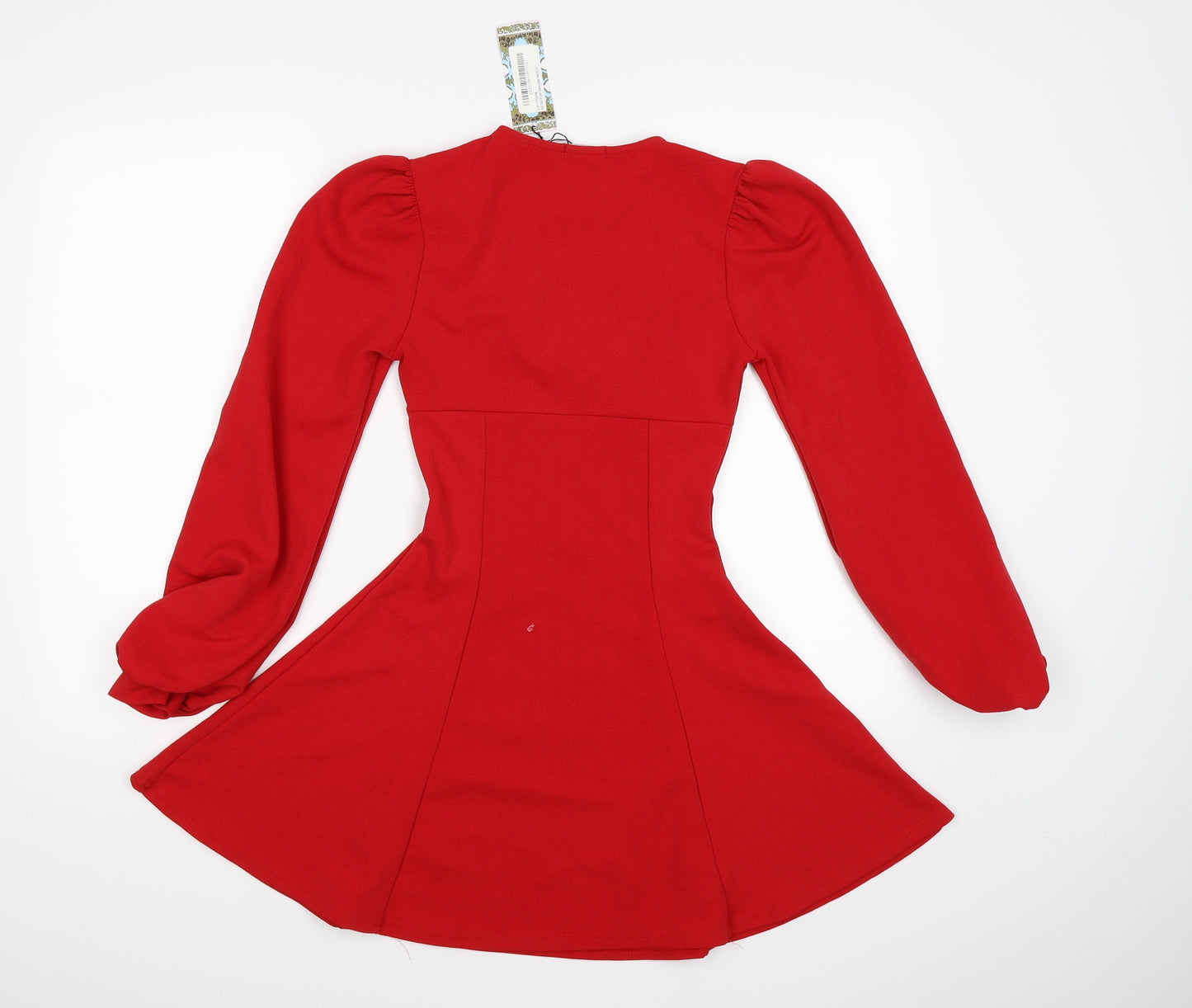 Boohoo Womens Red   Skater Dress  Size 8  - PUFF SLEEVE