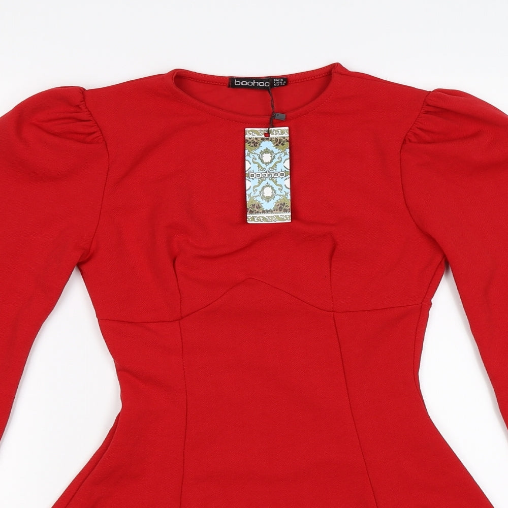 Boohoo Womens Red   Skater Dress  Size 8  - PUFF SLEEVE