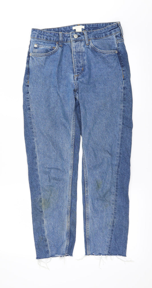Front view of H&M women’s blue denim skinny jeans, size UK 6, 25-inch leg