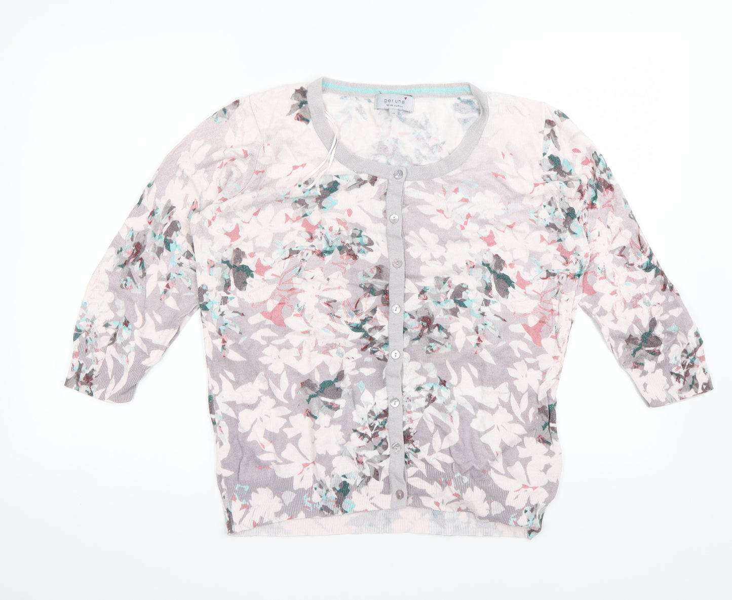 peruna Womens Pink Floral  Cardigan Jumper Size 14